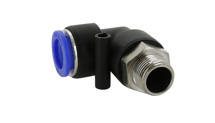 Conexión plástica métrica neumática codo macho (Cuerda R) - Configura sus Medidas