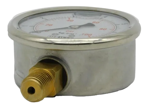 Manometro Industrial Inferior Módelo 251V/Caratula 63mm con glicerina, Caja Acero Inoxidable - Configurable Rangos de Presión
