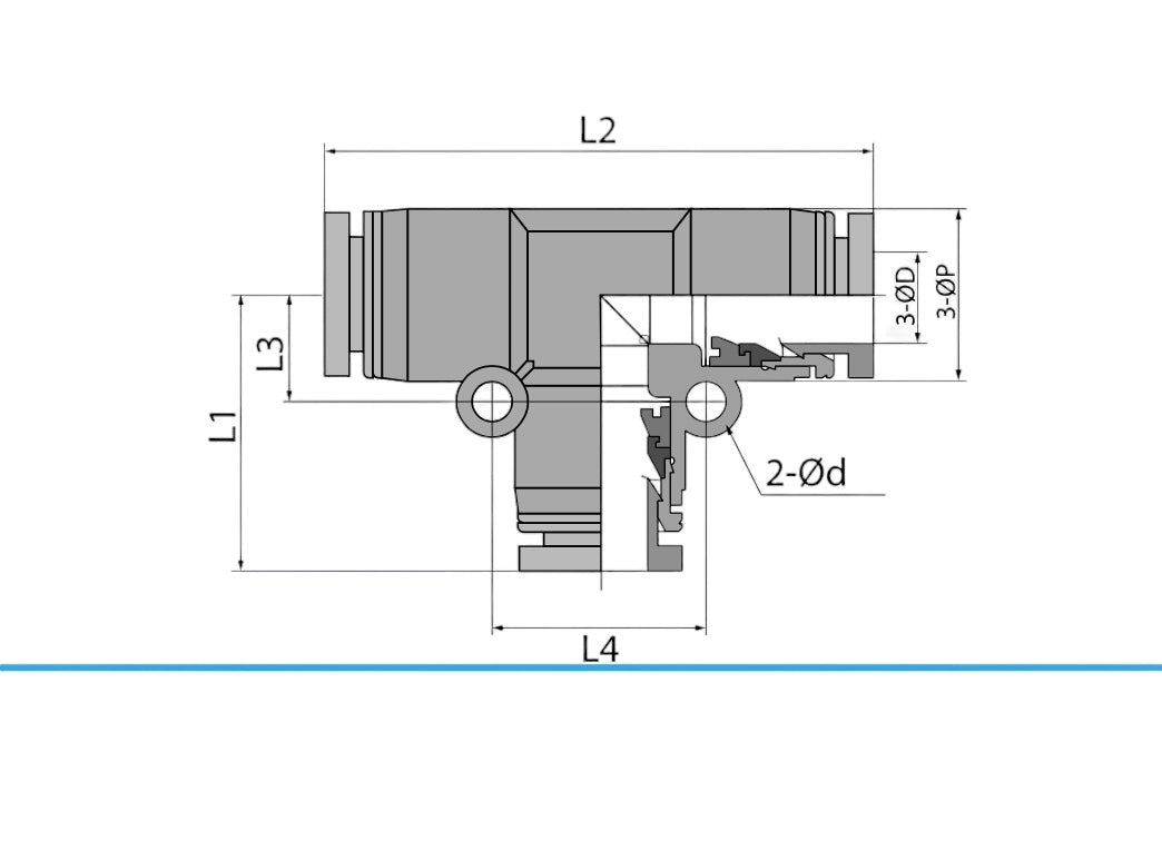 SKU:00621200 Conexión tee neumática push-in 12mm Ø Marca Dewit