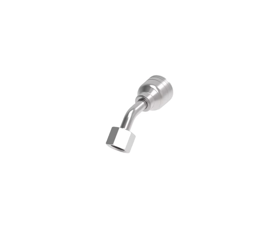 SKU: 1A6BFA6 Conexión hidráulica prensable codo 45°  hembra BSPP 3/8" X 3/8" Ø  tamaño rayal -06 para manguera de 3/8"Ø. Marca Aeroquip