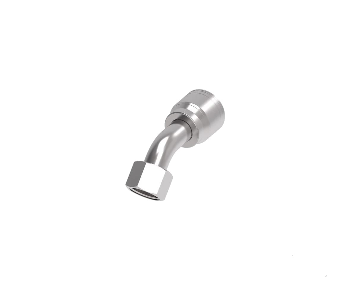 SKU: 1AA4FJA4 Conexión hidraulica prensable codo 45°  hembra JIC 1/4" X 1/4" Ø tamaño rayal -04 Marca Aeroquip