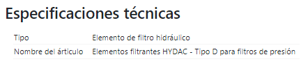 SKU: 2065620 Elemento filtrante hidráulico 25 micrones Marca Hydac