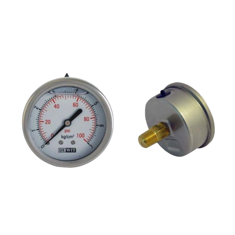 Manometro Industrial Posterior Módelo 255V/Caratula 100mm con glicerina, Caja Acero Inoxidable - Configurable Rangos de Presión