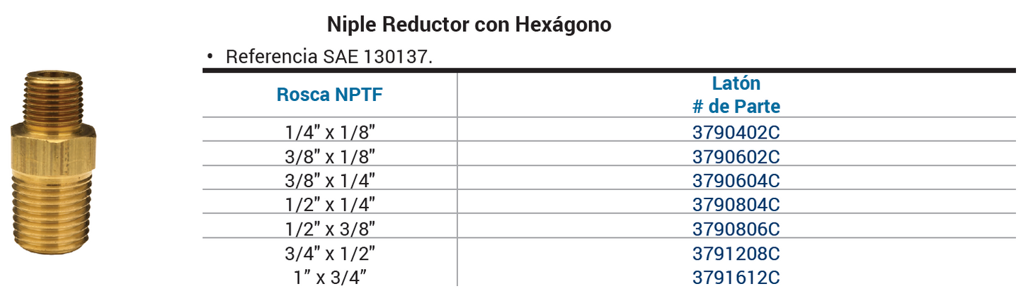 SKU 3790604C Adaptador industrial reducción macho NPT 3/8" X macho NPT 1/4" Marca Dixon