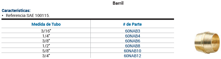 SKU: 60NAB4   Barril de latón para  frenos de aire 1/4" Ø. Marca Dixon