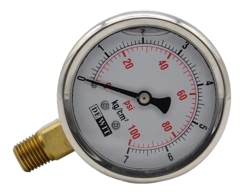 Manometro Industrial Inferior Módelo 251V/Caratula 63mm con glicerina, Caja Acero Inoxidable - Configurable Rangos de Presión