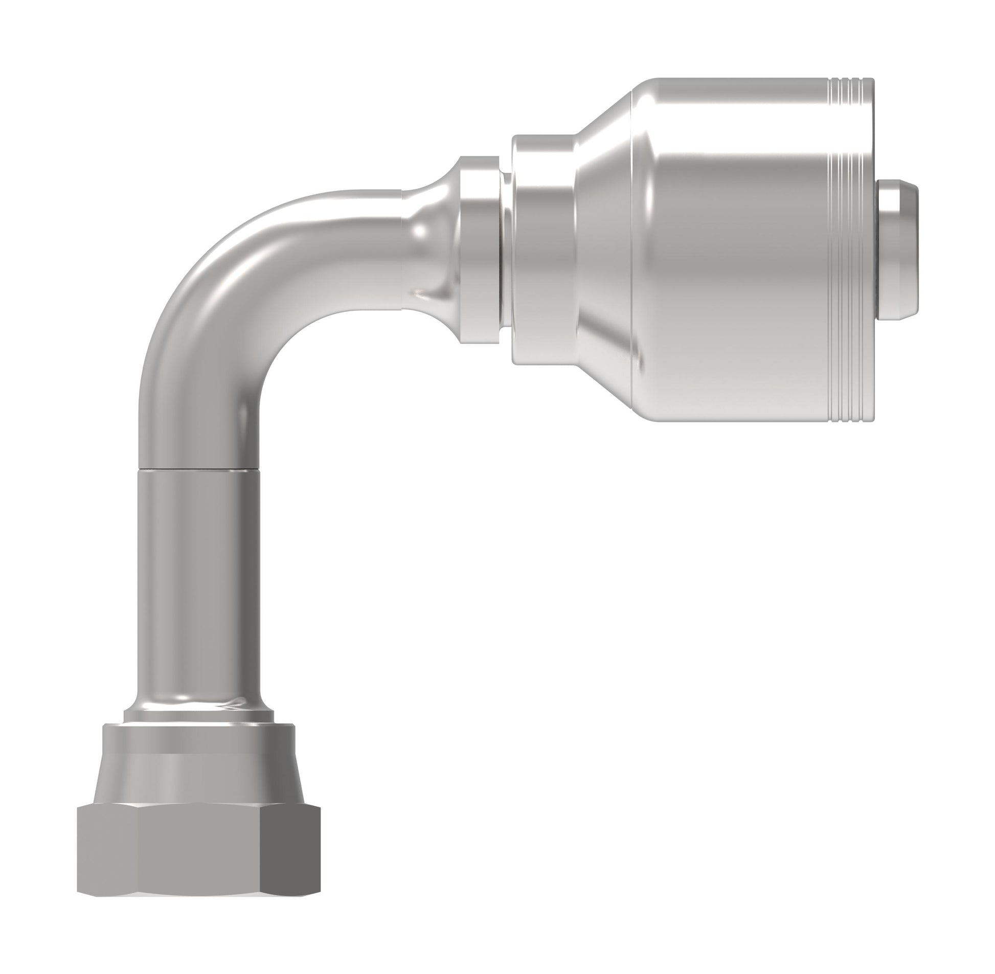 Codo 90° caída larga — Danfoss 4S Series Crimp Hose Fittings Female ORS Swivel 90 Long Drop Elbow 4SAXXFRC12 (CENTER)