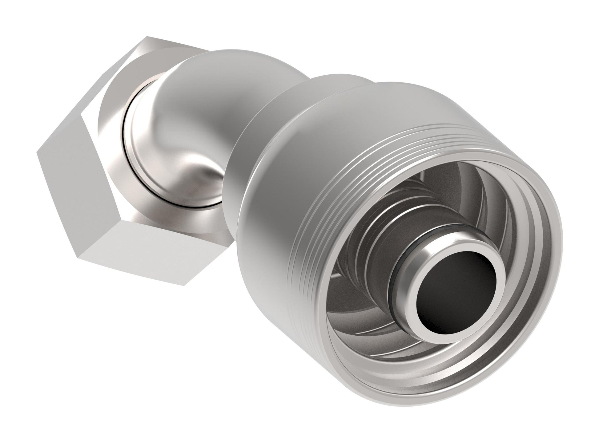 Danfoss 6S Series Crimp Hose Fittings Female ORS Swivel 45 Elbow 6SAXXFRA16 (LEFT)