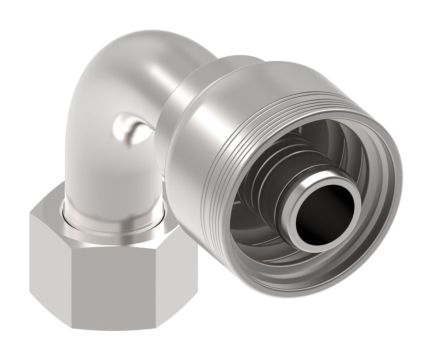 Danfoss 6S Series Crimp Hose Fittings Female ORS Swivel 90 Elbow 6SAXXFRB16 (LEFT)