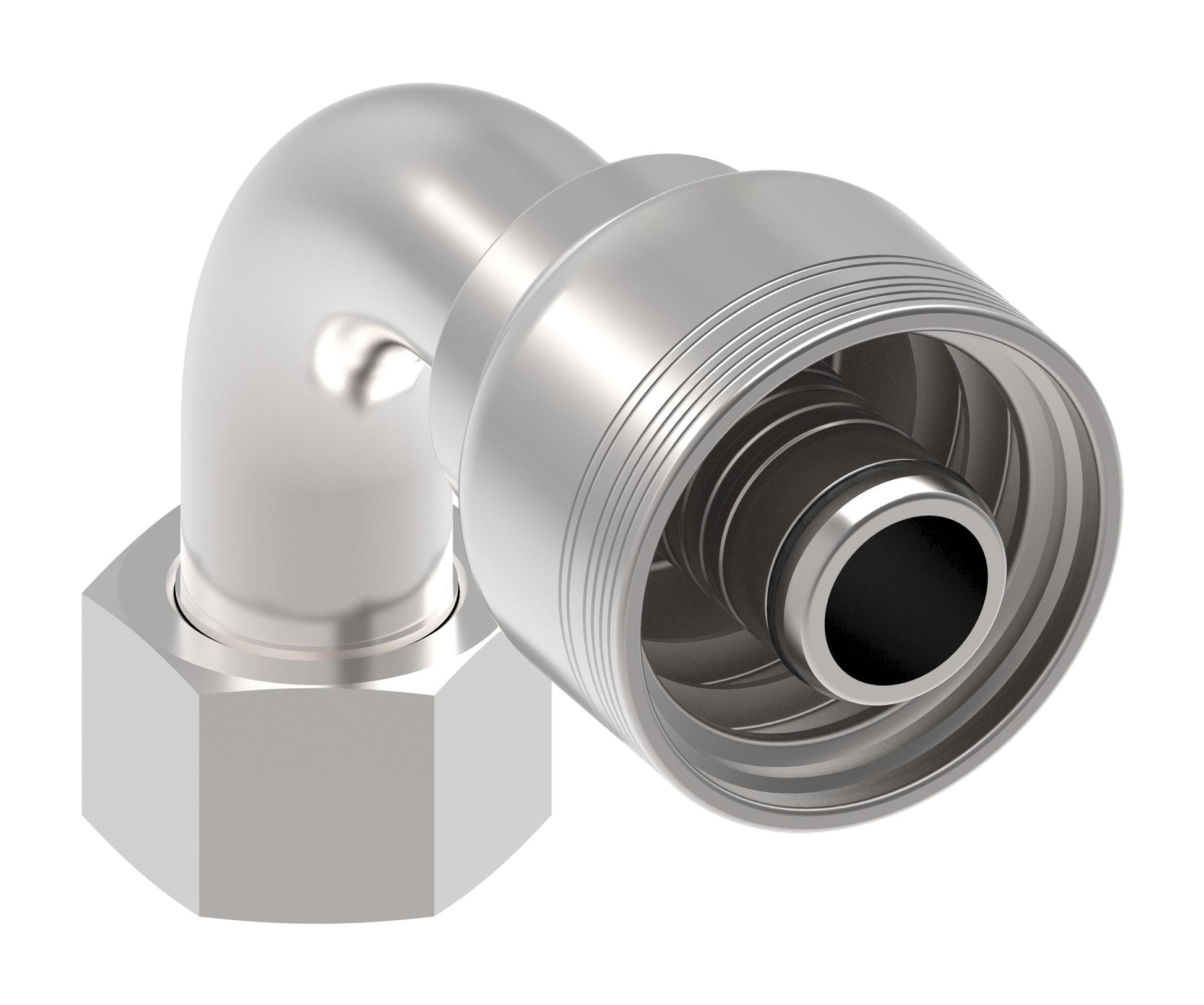 Danfoss 6S Series Crimp Hose Fittings Female ORS Swivel 90 Elbow 6SAXXFRB16 (LEFT)