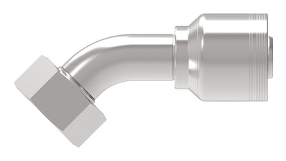 Codo 45° — Danfoss 6S Series Crimp Hose Fittings Female Swivel DIN 24 Seat 45 Elbow 6SXXDSA20 (CENTER)