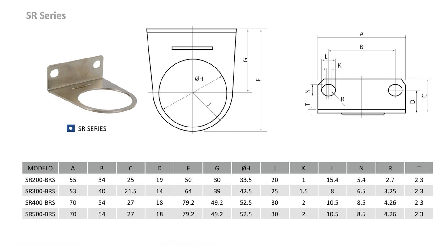 SKU: SR400-BRS  Soporte para pared para regulador neumático orificio 52.5mm serie 400