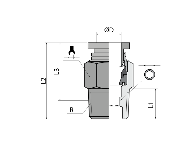 SKU:&nbsp;01211018Conexión recta neumática push-in 10"Ø x R1/8 BSPT Marca Dewit